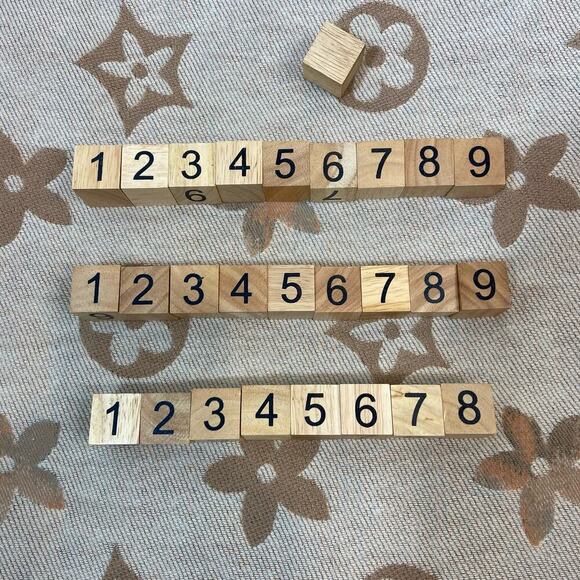 WOODEN CUBED NUMBERS 1" Squared Whitemist and Natural Tones Arts and Crafts - Picture 2 of 6